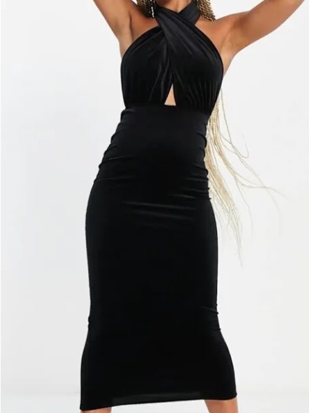Marroon Cross-Halter Midi Dress